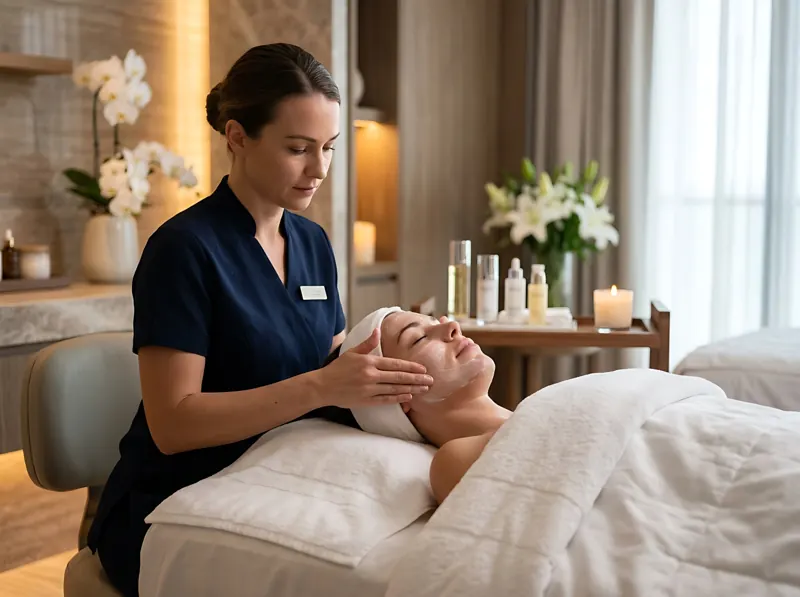 Beauty therapist carrying out a facial treatment